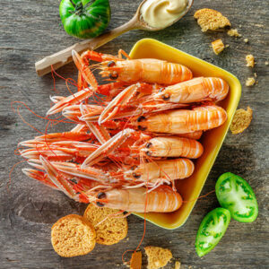Langoustines triées cuites, crustacé en vente aux Viviers de Banastère - Presquîle de Rhuys